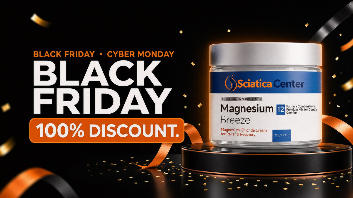 Sciatica Center jar in a Black Friday and Cyber Monday 100% discount banner